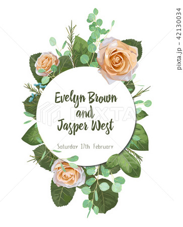 Vintage Watercolor Round Frame with Blooming  42130034