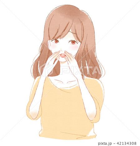 口臭　気になる　女性　イラスト 42134308