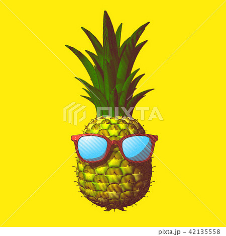 Pineapple Drawing Illustration On Yellow Bgのイラスト素材