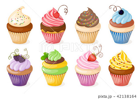 Set of the realistic isolated colorful cupcakes Set of the realistic isolated colorful cupcakes 42138164