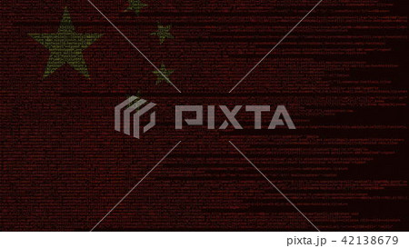 Source code and flag of China. Chinese digital technology or programming related 3D rendering Source code and flag of China. Chinese digital technology or programming related 3D rendering 42138679
