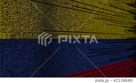 Program code and flag of Colombia. Colombian digital technology or programming related 3D rendering Program code and flag of Colombia. Colombian digital technology or programming related 3D rendering 42138680