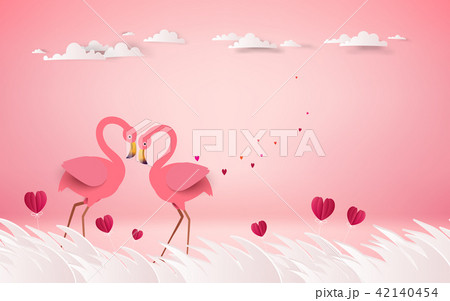 Love and Valentine Day card. Romantic flamingoのイラスト素材