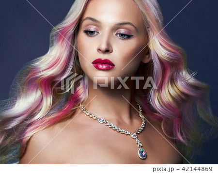 beautiful woman with Colorful hair and Jewelry beautiful woman with Colorful hair and Jewelry 42144869