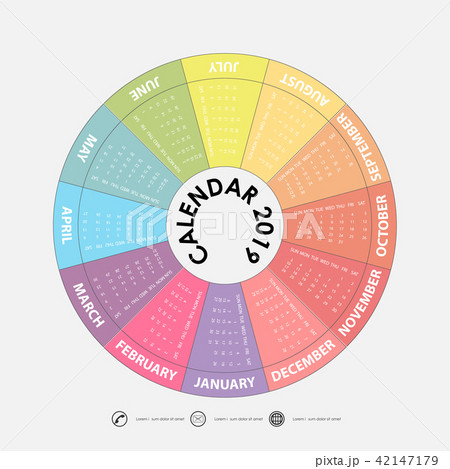 2019 Calendar Template.Circle calendar template. 42147179