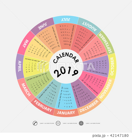 2019 Calendar Template.Circle calendar template. 42147180
