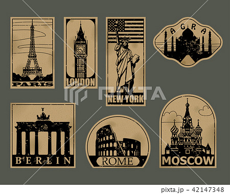 Vintage paper landmarks travel labels 42147348