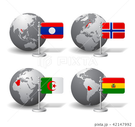 Laos, Norway, Algeria and Bolivia, with state flag 42147992
