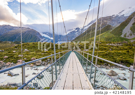 マウントクック国立公園のフッカーバレートラックの吊り橋 マウントクック国立公園のフッカーバレートラックの吊り橋 42148195