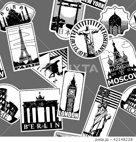 Vintage paper landmarks travel labels seamless Vintage paper landmarks travel labels seamless 42148228