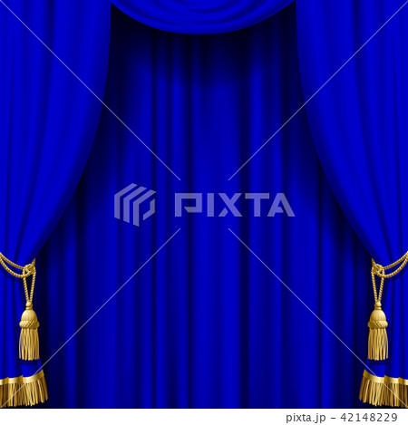 Blue curtain with gold tassels 42148229