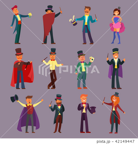 Magician vector illusionist show magic man illusion or magical illusionism and cartoon character 42149447