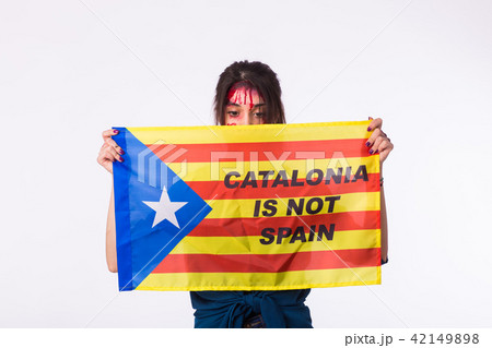 Woman was victim of riots of catalan protesting for spanish government decision about referendum of Woman was victim of riots of catalan protesting for spanish government decision about referendum of 42149898