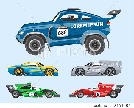 Sport race car vector speed automobile and offroad rally car colorful fast motor racing auto driver 42151504