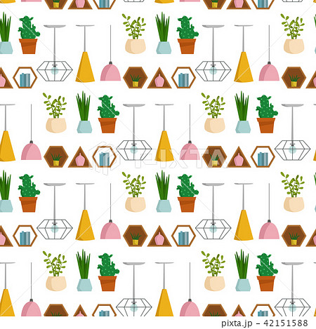 Cartoon lamps light bulb interior furniture seamless pattern background design vector illustration 42151588