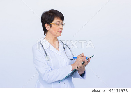 Medical physician doctor woman over white background 42151978
