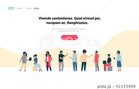 mix race people group character communicating concept white background full length horizontal copy 42155999