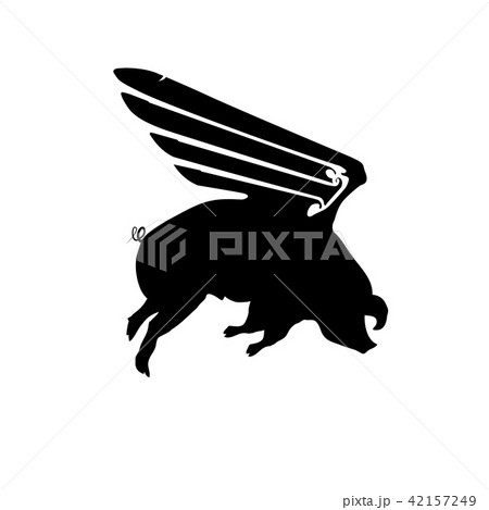 Silhouette funny piggy with wings flying Silhouette funny piggy with wings flying 42157249