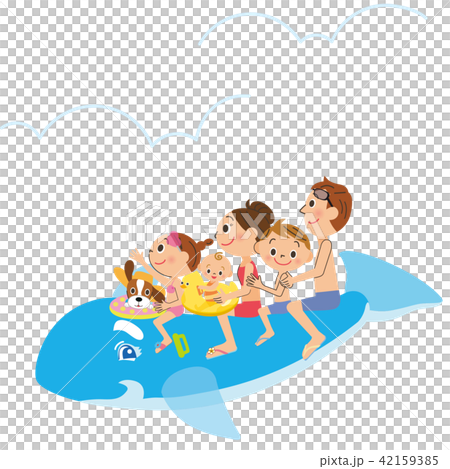 Families riding a dolphin float Families riding a dolphin float 42159385