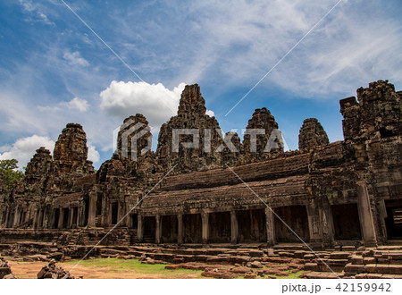 アンコールトム カンボジア シェムリアップ バイヨン寺院の写真素材