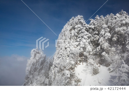 雪を纏った鷹の巣岩（大峰山・山上ヶ岳） 42172444