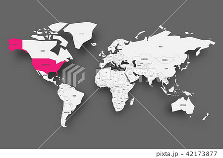 United States of America, US or USA, pink highlighted in map of World. Light grey simplified map 42173877