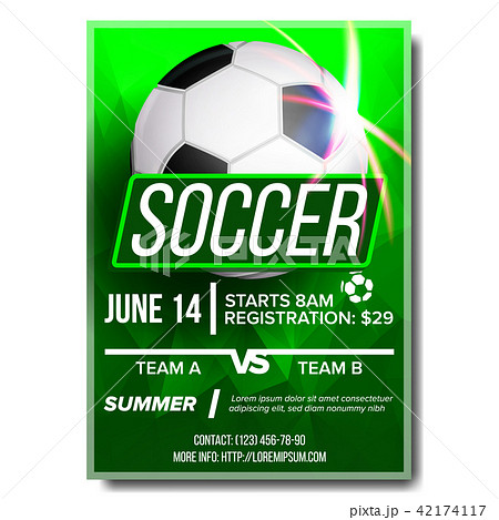 Soccer Poster Vector. Banner Advertising. Sport Event Announcement. Football Ball. Competition Soccer Poster Vector. Banner Advertising. Sport Event Announcement. Football Ball. Competition 42174117