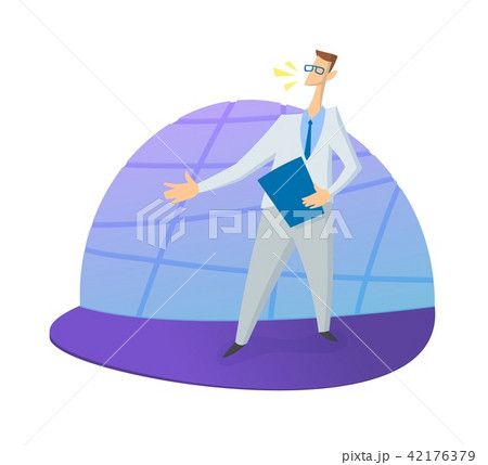 Entertainer, presenter, TV-show host on stage. Colored flat vector illustration. Isolated on white 42176379