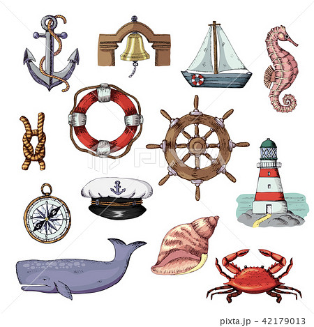 Sea Vector Marine Or Nautical Symbols のイラスト素材