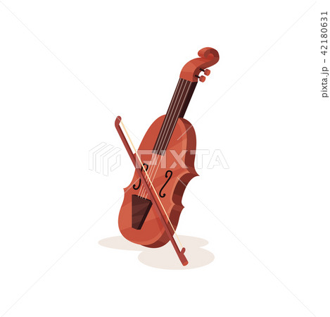 Flat vector icon of wooden violin with bow. Stringed musical instrument. Element for orchestra and 42180631