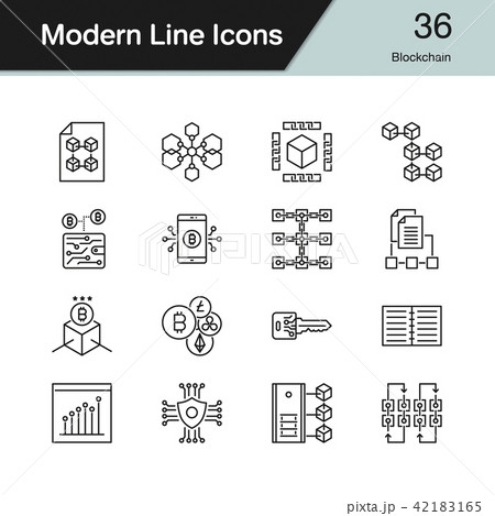 Blockchain icons. Modern line design set 36.  42183165
