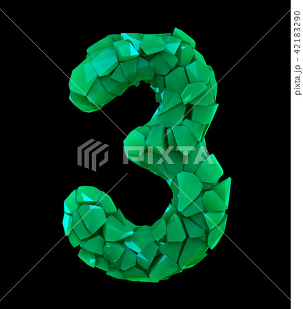 Number three 3 made of broken plastic green color isolated black background 42183290