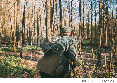Re-enactor Dressed As German Infantry Wehrmacht Soldier Of The World War II 42185423