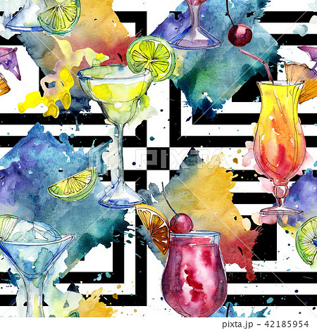 Bar Party Cocktail Drink Seamless Background のイラスト素材