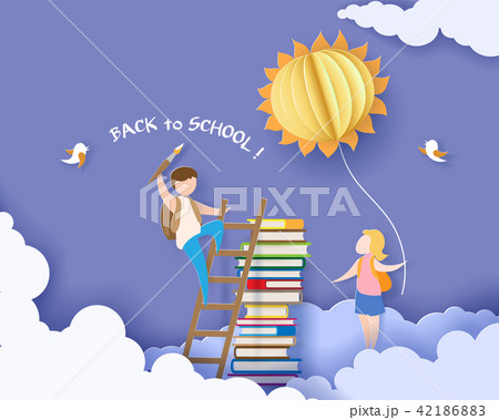 Back to school card with boy, books and sun Back to school card with boy, books and sun 42186883
