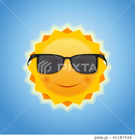 Cute cheerful smiling sun on blue sky background 42187438