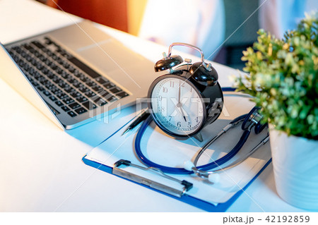 Stethoscope, clipboard and laptop on doctor desk Stethoscope, clipboard and laptop on doctor desk 42192859