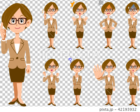 メガネをかけたショートカットの働く女性9種類の仕草と表情 メガネをかけたショートカットの働く女性9種類の仕草と表情 42193932