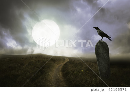 Halloween background with raven and grave 42196571