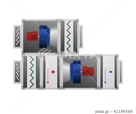 Ventilating installation with heating and cooling air. 42199388