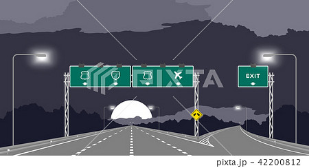 Y junction Highway or motorway and green signage 42200812