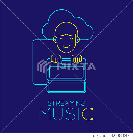 Man with earphone cloud connect, Laptop shape Man with earphone cloud connect, Laptop shape 42200848