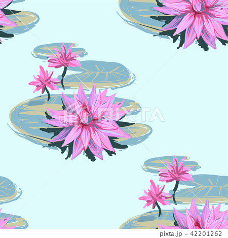 Vector sketch realistic seamless pattern of lotus flowers and leaves isolated on white background Vector sketch realistic seamless pattern of lotus flowers and leaves isolated on white background 42201262