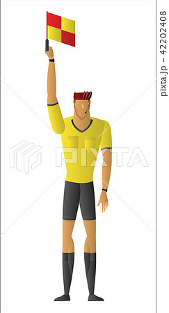 soccer referee signaled a offside. soccer referee signaled a offside. 42202408