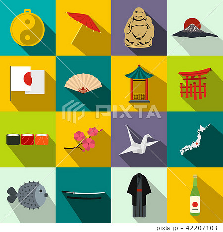 Japan icons set flat 42207103