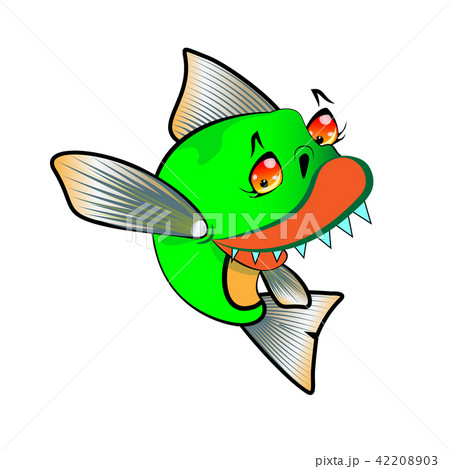 Cartoon Funny Piranha Pacu Fishのイラスト素材 4203