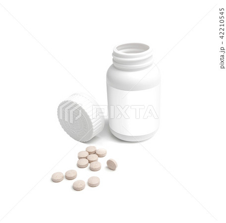 Pills spilled from a opened bottle 42210545