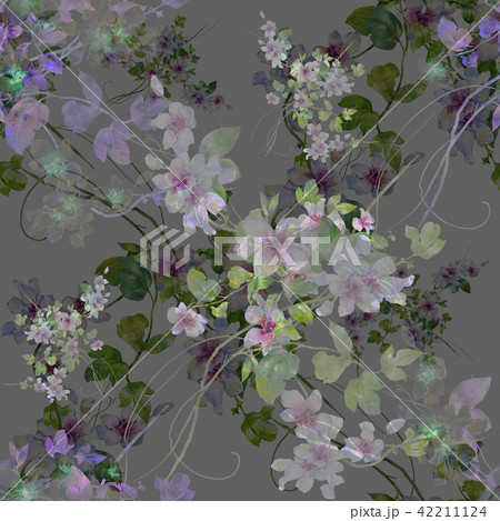 Watercolor painting of leaf and flowers, seamless Watercolor painting of leaf and flowers, seamless 42211124