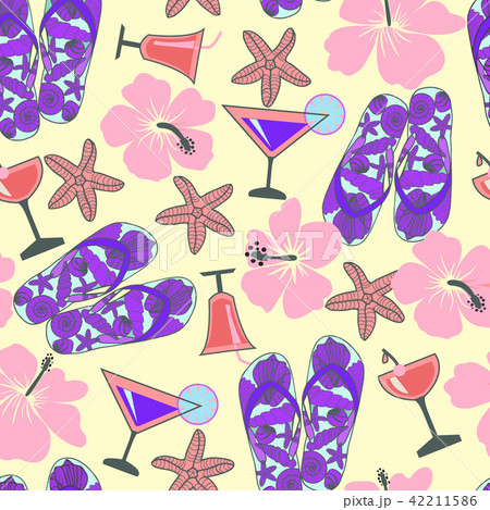 texture with objects hibiscus, cocktail, sea star texture with objects hibiscus, cocktail, sea star 42211586