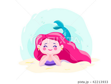 Little Cute Mermaid Lie On The Seabed のイラスト素材